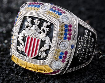 Anillo con sello familiar personalizado, anillo de campeonato personalizado para equipos deportivos, joyería de premio, logotipo del equipo y anillo con nombre de diseño personalizado.