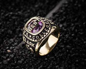 Anillo de graduación con piedra de nacimiento personalizada 2025, anillo de sello grabado para la escuela secundaria y la universidad, anillo de clase o deportivo personalizado para hombres y mujeres