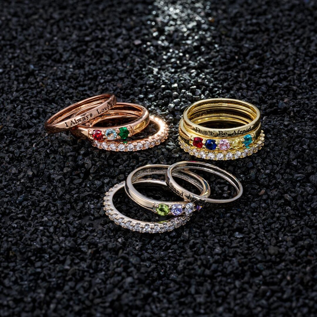 Stackable Mothers Rings Examples Stackable 1-10 Family Birthstone Ring for Mom,3pcs Personalized Mothers ...