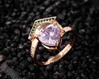 Anillo de graduación personalizado de 2025 con grabados de nombre personalizados, elegante anillo de piedra de nacimiento, regalo de joyería de graduación de clase de escuela secundaria personalizado