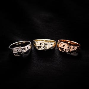 Personalized Pet Collar Paw Print Ring, Custom Pet Name Engraving Ring, Sterling Silver Belt Buckle Jewelry, Dog Cat Loss Gift for Pet Lover