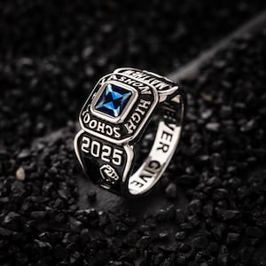 Benutzerdefinierte Geburtsstein-Klassenring für graduierte 2025, gravierter Siegelring für Highschool & College-Männer Perfekter Schmuck