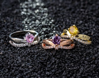 Anillo de graduación con corona y piedra de nacimiento personalizada, anillo de graduación con grabados personalizados, regalo de graduación de secundaria y universidad, joyería de recuerdo.