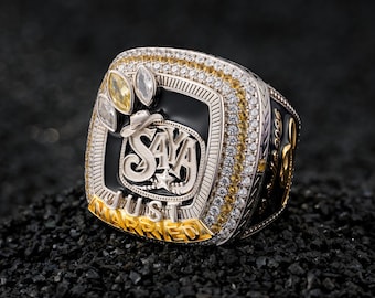 Anillo de campeonato personalizado con nombre y logotipo grabados, anillo llamativo personalizado con piedras, joyería para aniversario de bodas, regalo para el novio.