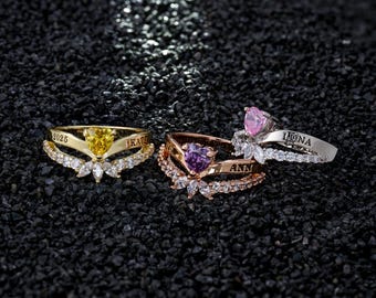 Anillo de graduación personalizable con piedra de nacimiento para mujer, anillo de graduación con grabados personalizados, anillo para secundaria y universidad, regalo de recuerdo de Navidad.