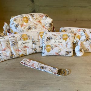 Bumble Bee Print Travel Set: Makeup Bag, Pencil Case & Wristlet