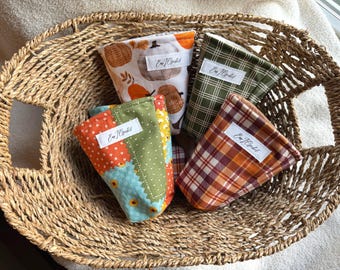 Fall Iced Coffee Sleeve, Reusable Fabric Cup Cozy, Autumn Coffee Cup Sleeve, Pumpkin Plaid Drink Cozy, Handmade Coffee Gift