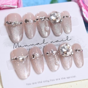 Daily Shine | Handmade Press-on nails | Almond Shape | Diamond Nails | Acrylic Nails |  Fake Nails | Acrylic Nails