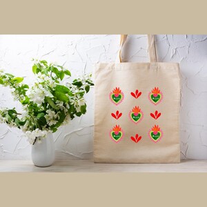 Bohemian Floral Cotton Tote Bag, Eco-Friendly Grocery Bag, Cute Gift for Her, Market Bag, Reusable Shopping Tote, Spring Style