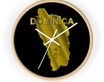 Golden Caribbean country designed Wall Clock, Dominica edition
