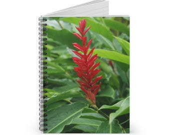 Spiral Notebook - Ruled Line  | Red alpinia flower, alpinia purpurata, not AI generated, real photography