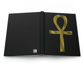 Hardcover Journal Matte | Golden ankh symbol - black background