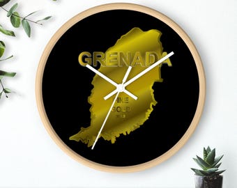 Golden Caribbean country designed Wall Clock, Grenada edition