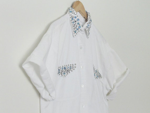 BEDAZZLED 1990s Oversized Bejeweled Novelty White