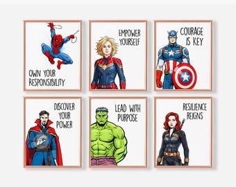 Superhero Comic Art Poster Set | Motivational Kids Room Wall Decor (Digital Download)