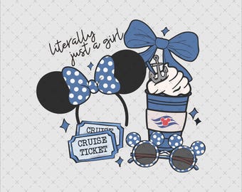 Literally Just a Girl Minnie Mouse Cruise Png Sunglasses Milkshake Ribbon Summer Vacation Digital Clipart Design