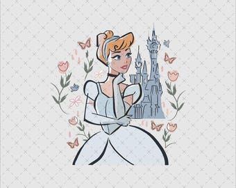 Floral Cinderella SVG PNG, Princess Castle, Digital File