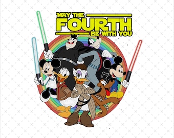 Vintage Star Wars PNG | Mickey Jedi Clipart | Retro Cartoon Crossover SVG | Digital Download Printable Design, Crew Png