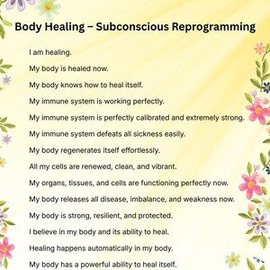 Afirmaciones de sanación corporal impresas / Reprogramación subconsciente, energía positiva (descarga instantánea)