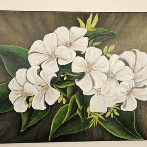 White Jasmine Flower Painting on Canvas,  Hand-Painted Acrylic Botanical Wall Art