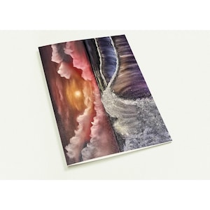 10 cartes de voeux faites main au coucher du soleil sur l'océan - Ensemble de papeterie côtière avec art de la plage - Cartes vierges personnalisables