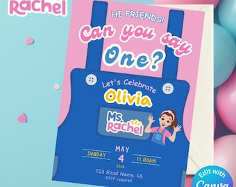Ms Rachel Birthday Invitation Toddler Baby Overall Digital Download Editable Customizable Canva Template