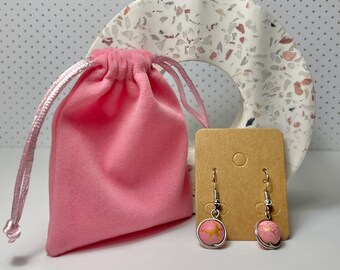 Wire Wrapped Dangling Pink and Gold Earring