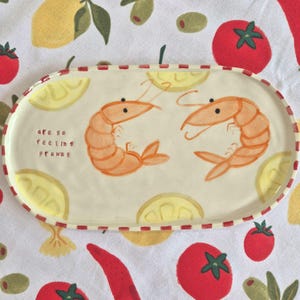 Handmade Ceramic Prawny Snack Plate with Handpainted Prawns IN STOCK