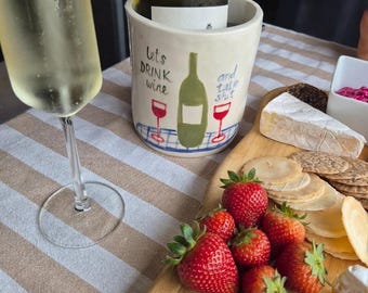 PRE-ORDER Ceramic Summer Wine Cooler Handpainted with Let's Drink Wine and Talk Shit