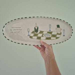 Handmade Ceramic Oval Champagne & Oysters Platter Handpainted with Colour