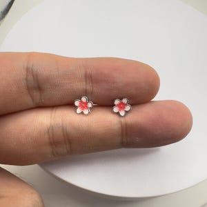 Sterling Silver Cherry Blossom Stud Earrings | Pink Flower Cartilage Earrings | Dainty Helix Ear Jewelry Gift for Her