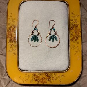 copper wire wrapped earrings with turquoise and glass