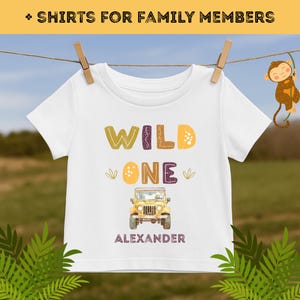Camiseta de primer cumpleaños de Wild One, camisetas familiares a juego de Safari para primer cumpleaños, camiseta de cumpleañero, camiseta de primer cumpleaños, camiseta a juego familiar de Wild One