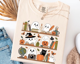 Ghost Library T-Shirt, Bookish Halloween Reading Tee