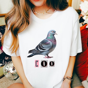 鳩シャツ、クー・ピジョンTシャツ、レトロな鳥シャツ、奇妙なもの、レトロな面白い鳩シャツ、鳥のグラフィックTシャツ、鳥好きへのギフト、鳩