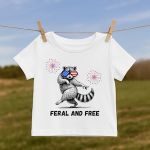 Kids 4th of July Raccoon Shirt: Feral & Free Patriotic Tee