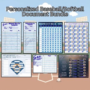 Personalized Baseball Softball Coach Bundle: Lineup Cards, Pitch Tracker, Spray Charts & College Recruitment Flyers with Custom Team Logo