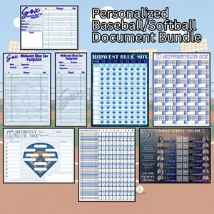 Personalized Baseball Softball Coach Bundle: Lineup Cards, Pitch Tracker, Spray Charts & College Recruitment Flyers with Custom Team Logo