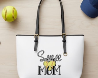 Softball Mom Leather Shoulder Bag, Softball Tote Bag, Game Day Tote, Super Cute, Mother's Day Gift, Spirit Wear, Travel Bag, Sports Bag
