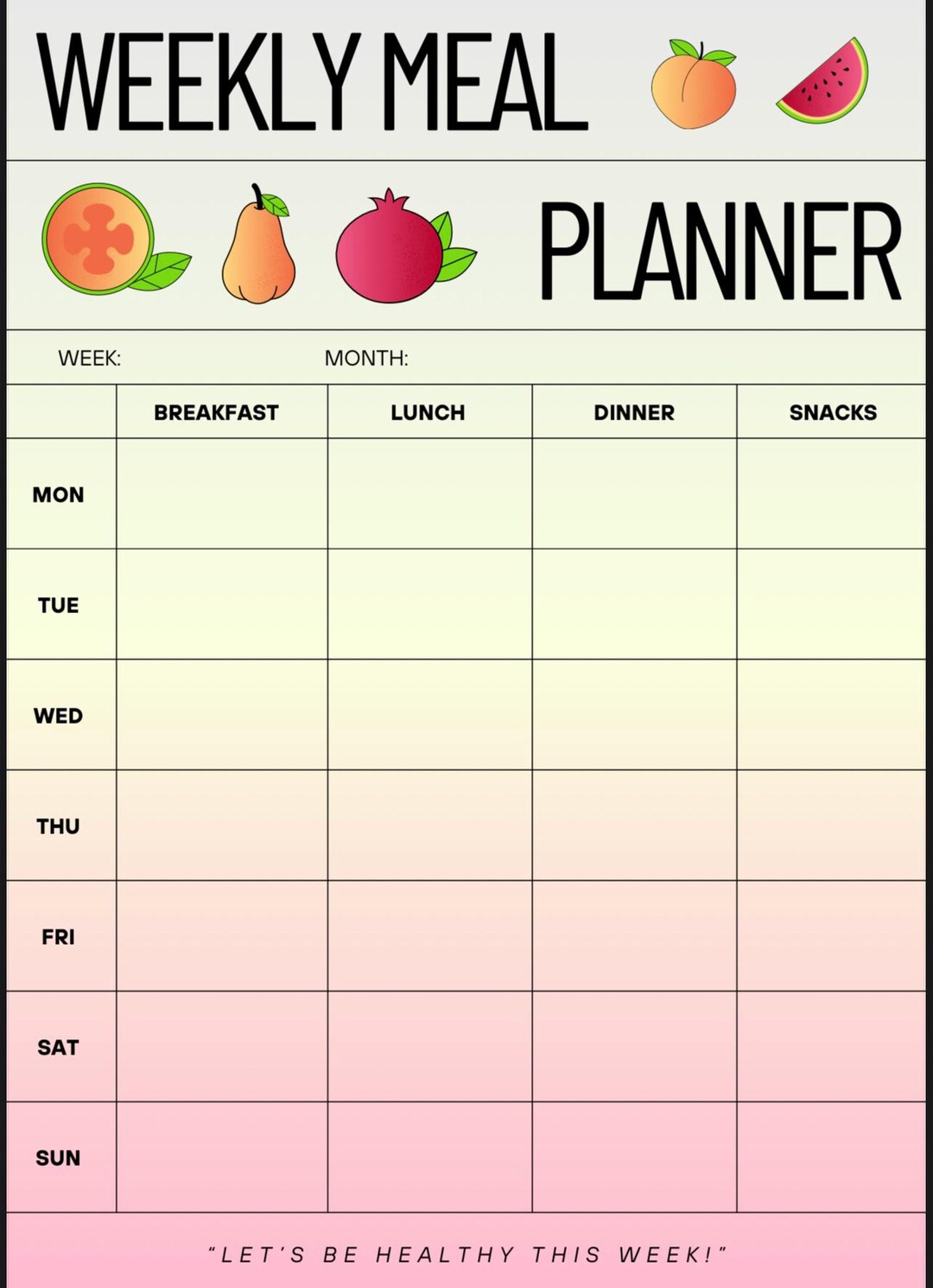 Printable Weekly Meal Planner | Digital Meal Planning Template | Meal ...