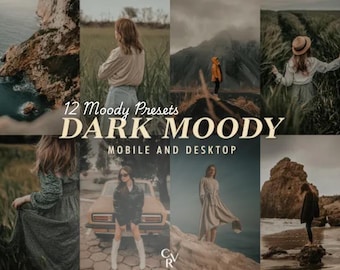 12 Moody Lightroom Presets | Dark Tones Mobile & Desktop Filters | One Click Photo Editing Pack