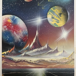 Cosmic Serenity – Arte em tinta spray / Arte em tinta spray / Arte em tinta spray / Arte em galáxia / Decoração para casa espacial / Pintura espacial