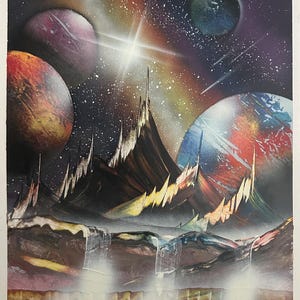 Cosmic Serenity – Arte em tinta spray / Arte em tinta spray / Arte em tinta spray / Arte em galáxia / Decoração para casa espacial / Pintura espacial