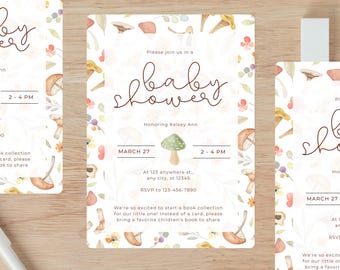Magical Whimsical Forest Mushroom Baby Shower Invitation Cottagecore Editable DIY INSTANT DOWNLOAD