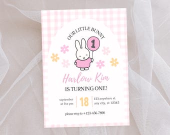 Pink Miffy Inspired Birthday | Kawaii Bunny Birthday Invite | Pastel Rabbit Party Invitation | Instant Download