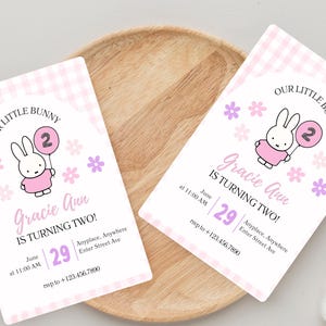 Pink Miffy 2nd Birthday | Kawaii Bunny Birthday Invite | Pastel Rabbit Party Invitation | Instant Download
