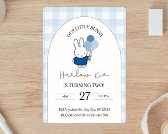 Miffy Inspired Birthday | Kawaii Bunny Birthday Invite | Pastel Rabbit Party Invitation | Instant Download Nijntje