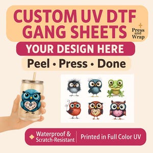 Custom UV DTF Gang Sheet | Waterproof Peel & Stick Decals for Tumblers, Packaging, Glass, Plastic | Full-Color Ready to Press Transfer