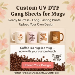 Custom UV DTF Gang Sheet | Waterproof Peel & Stick Decals for Tumblers, Packaging, Glass, Plastic | Full-Color Ready to Press Transfer