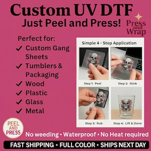 Custom UV DTF Gang Sheet – Upload Your Own Images | Full Color Peel & Press Decals for Tumblers, Packaging and More